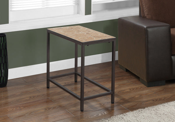 English Elm Accent Tile Top Side Table for Living Room & Bedroom — Terracotta Brown Ceramic Look, Sturdy Metal Frame B2710P219210