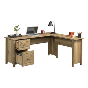 English Elm L-Shaped Desk In Warm Brown Finish - Spacious Workspace With Smart Storage & Cable Management Solutions B356P354482