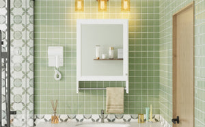 English Elm 3-in-1 Wall Medicine Cabinet with Soft Close Mirror Door Towel Bar and Adjustable Shelf N710P388096K