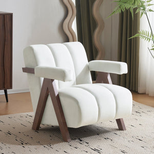 English Elm Christopher Knight Home® - Mid Century Modern Barrel Chair with Solid Wood Frame, Plush Tufted Velvet Ivory Seat, Cozy 28.5" Wide Lounge N765P197467W