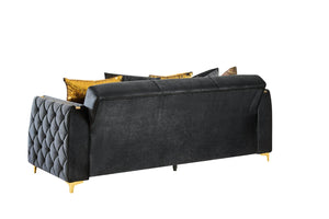 English Elm Lippa Quilted Polyester Sleeper Sofa with Gold Legs Storage and Contemporary Style Black B009S02234