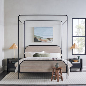 English Elm Walker Edison - Modern Metal and Wood Canopy Queen Bedframe Smoked Oak — Powder-Coated Steel, Wood Headboard, No Box Spring Needed B185P169243