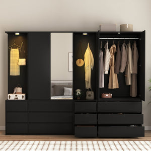 English Elm 8 Drawer Tall Chest Slim Particleboard Build Smooth Gliding Storage for Bedroom Closet Black W409S00007