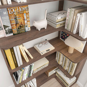 English Elm 90cm L-shaped Corner Bookcase Five Tier Mdf Open Shelving Unit for Home Office W2899P444161