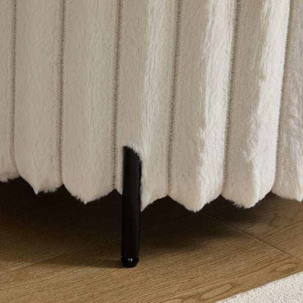 English Elm 22.05"Wide Faux Fur Round Pouf Ottoman with Black Metal Legs — Cozy Foam Seat for Living Room Entryway Beige W3098P272526