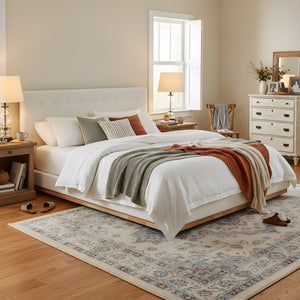 English Elm Solid Rubberwood King Platform Bed Tufted Upholstered Headboard Modern Bedroom Frame N769P387939W