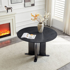 English Elm Round Mdf Dining Table with Gradient Cross Base Compact Modern Seating for Small Spaces Black W3875S00029