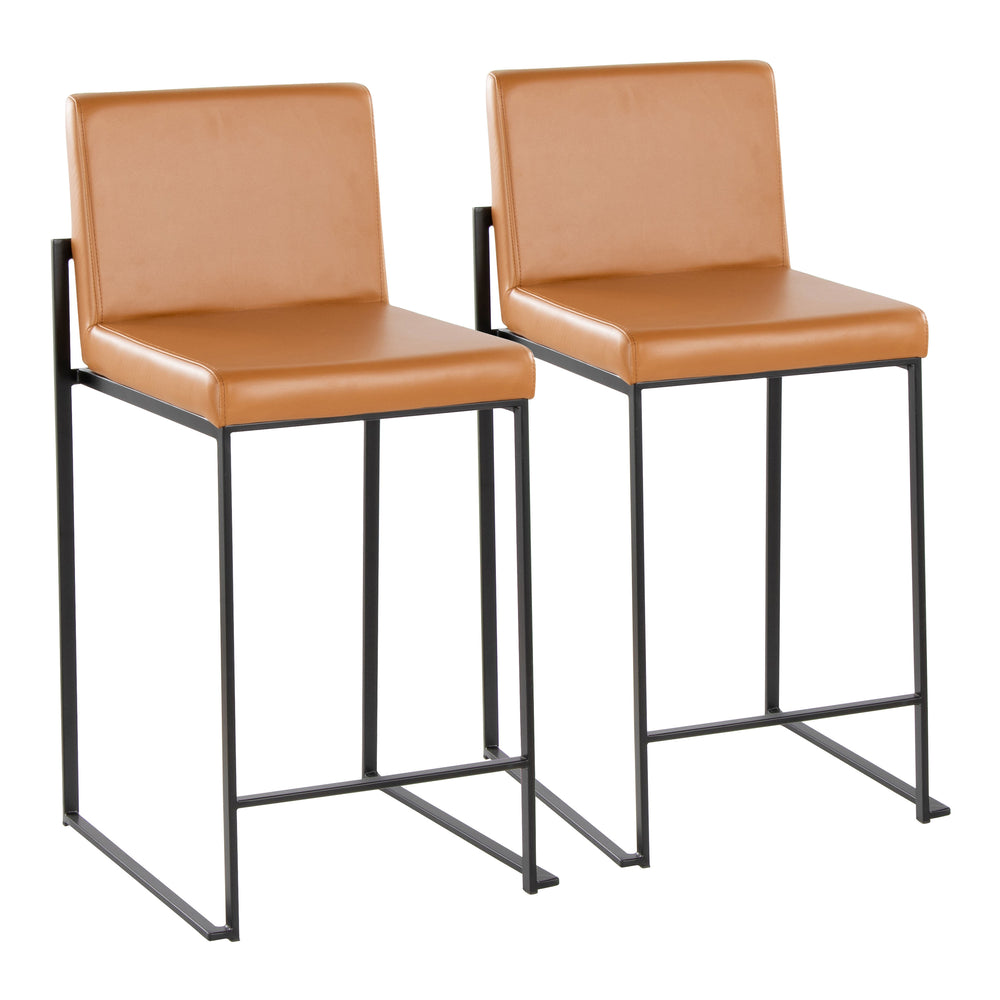 English Elm Fuji 26" Contemporary High Back Barstool Set of 2 - Camel Faux Leather, Padded Seat & Metal Frame Elegance B202P221976