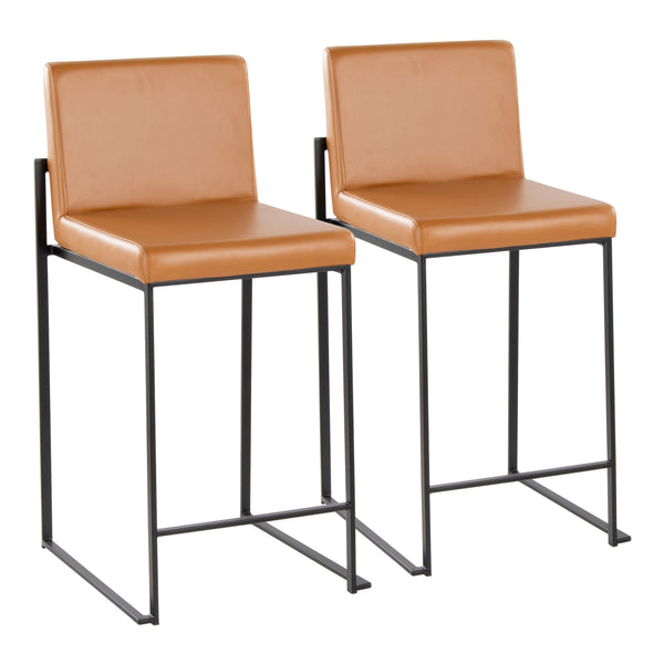 English Elm Fuji 26" Contemporary High Back Barstool Set of 2 - Camel Faux Leather, Padded Seat & Metal Frame Elegance B202P221976