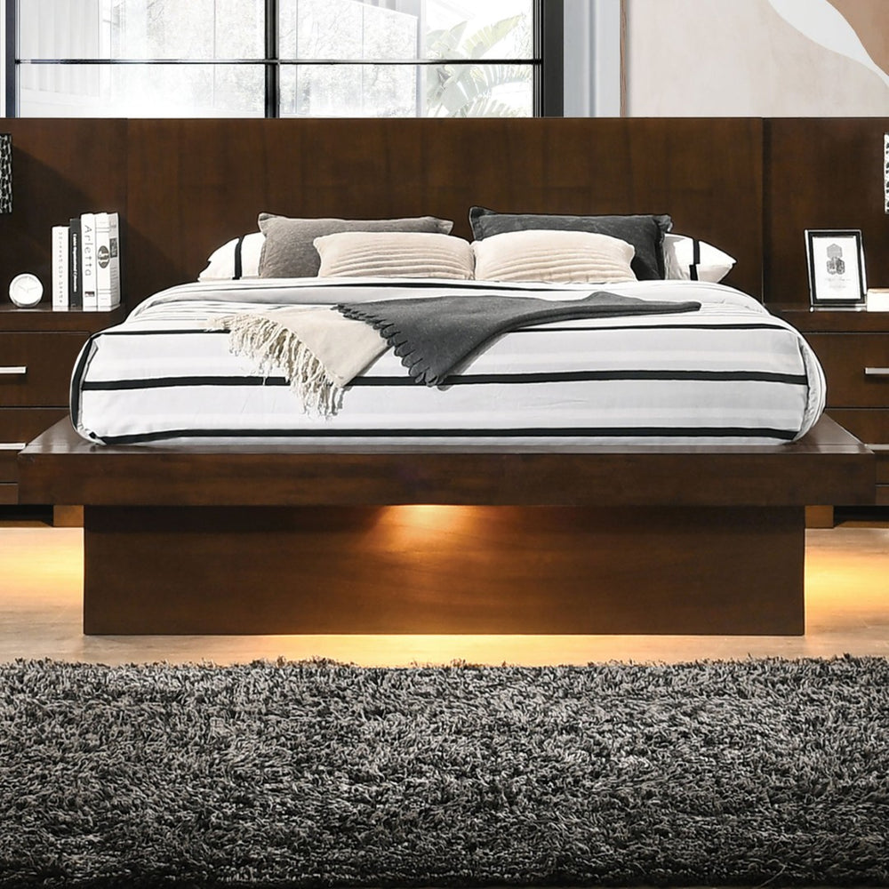 English Elm Tokyo Cappuccino Wood Queen Bed With Led Lighting - Modern, Durable Design For Cozy Bedrooms B062S00677-GIGA