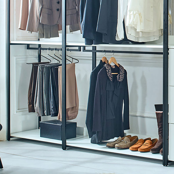 English Elm Fiona 143" W White Freestanding 4-Tower Walk-In Closet System — 8 Shelves, Eco Wood + Powder Metal Frame B040S00086