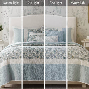 JLA Home Madison Park - 6 Piece Cotton Percale Quilt Set with Reversible Paisley, Lace Taping, OEKO-TEX Certified Comfort 90 L x 90 W x 0.25H MP13-2801