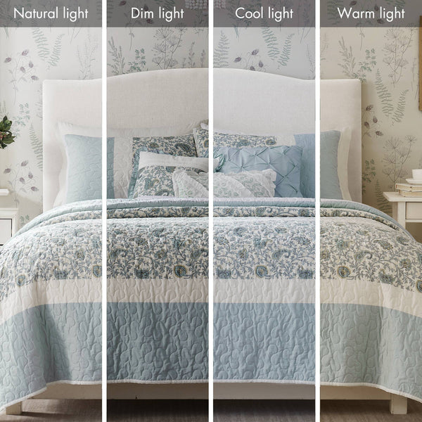 JLA Home Madison Park - 6 Piece Cotton Percale Quilt Set with Reversible Paisley, Lace Taping, OEKO-TEX Certified Comfort 90 L x 90 W x 0.25H MP13-2801