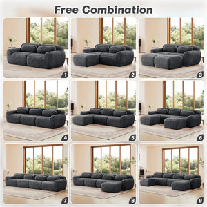 English Elm 149'' Plush Modular Cloud Sofa Boneless Ergonomic Design for Home Theater Lounge Dark Grey W714S01553