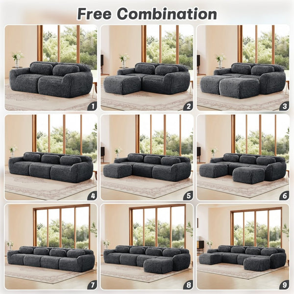 English Elm 149'' Plush Modular Cloud Sofa Boneless Ergonomic Design for Home Theater Lounge Dark Grey W714S01553