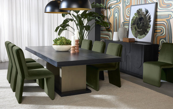 Sunpan Judson 100" Dining Table - Elegant Black Oak with Unique Texture & Warm Brass Accents for Your Home