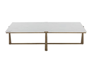 Sunpan Cowell Coffee Table - Mid-Century Modern Design with Unique White Marble Top & Antique Brass Legs