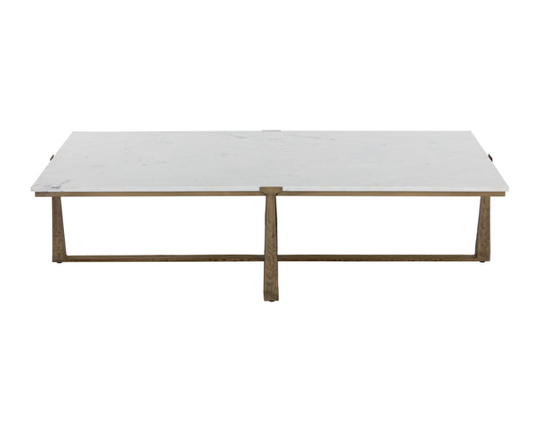 Sunpan Cowell Coffee Table - Mid-Century Modern Design with Unique White Marble Top & Antique Brass Legs