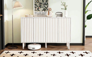 English Elm ON-TREND Farmhouse Storage Cabinet with Gourd Legs, Adjustable Shelves, Anti-Tip Tall Pantry Unit White N721P205785K