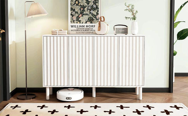 English Elm ON-TREND Farmhouse Storage Cabinet with Gourd Legs, Adjustable Shelves, Anti-Tip Tall Pantry Unit White N721P205785K