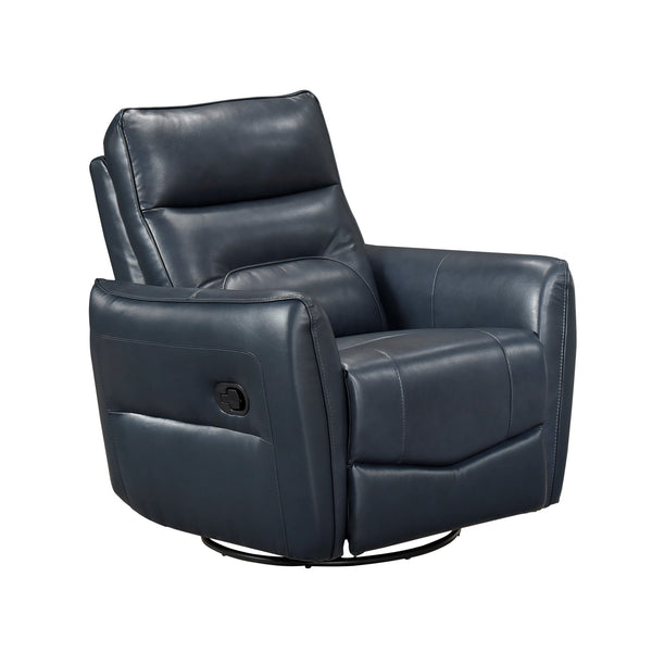 English Elm 1pc Swivel Glider Recliner Chair in Top Grain Leather with 360° Spin, Pocket Coil Support, Durable Solid Wood Frame Dark Blue 37.25 L x 29.5 W x 32.5 H B011P329241