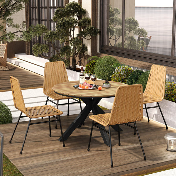English Elm Christopher Knight Home® - Outdoor 5-Piece Patio Dining Set with PE Rattan Chairs & Acacia Wood Table on Iron Legs, Durable Comfort Light Brown N779P201261L-2_N779P251402T