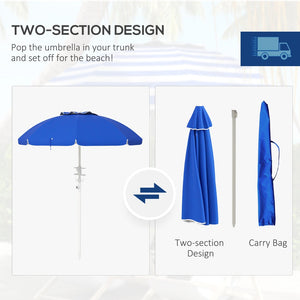 English Elm Outsunny 5.7' Portable Beach Umbrella With Uv40+ Protection, Adjustable Height & Built-In Cup Holders W2225P200535-GIGA
