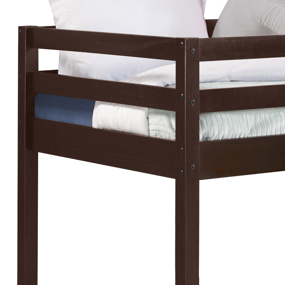 English Elm Espresso Twin Loft Bed Ladder Included — Space-Saving Wood Frame, Guardrail Safety, Durable Comfort B062P181274