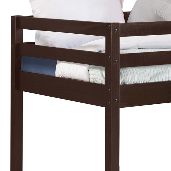 English Elm Espresso Twin Loft Bed Ladder Included — Space-Saving Wood Frame, Guardrail Safety, Durable Comfort B062P181274
