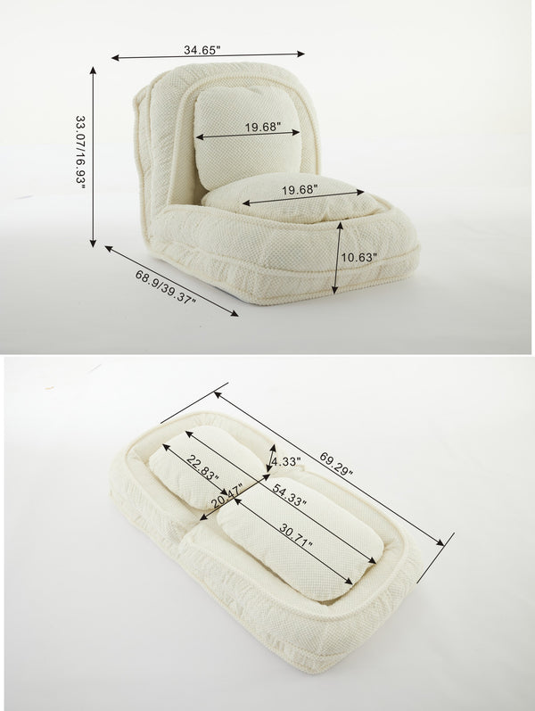 English Elm Human Dog Bed Lazy Sofa Couch 5-Position Adjustable Foldable Seat for Compact Living Spaces White W2108P193234