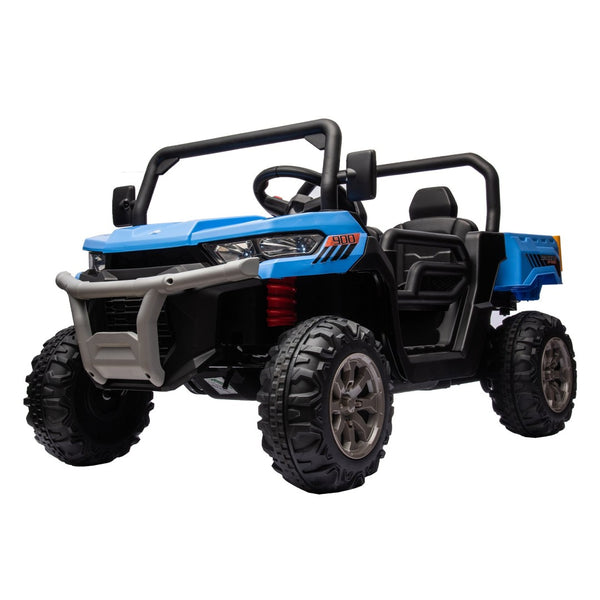 English Elm 24v Kids Ride on Dump Truck Two Seat Electric Utv with Tilting Bed and Remote Control Blue W1578P188521