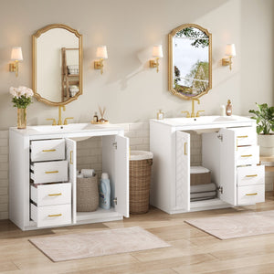 English Elm 72'' Bathroom Vanity With Ceramic Sink - Elegant Solid Wood Freestanding Set With Ample Storage & Soft-Close Doors N710SS00015K