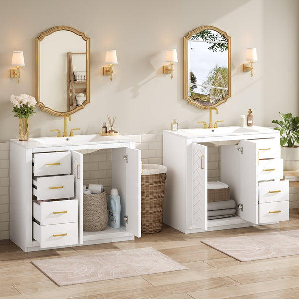 English Elm 72'' Bathroom Vanity With Ceramic Sink - Elegant Solid Wood Freestanding Set With Ample Storage & Soft-Close Doors N710SS00015K