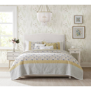 JLA Home Madison Park - 6 Cotton Percale Quilt Set with Lace Taping and Paisley Print, Reversible, OEKO-TEX Certified Comfort Yellow MP13-7284