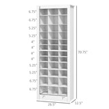 English Elm Homcom 71" Tall Shoe Rack Storage Organizer, Narrow Shoe Cabinet For Entryway With Open Cubes For 36 Pairs, White