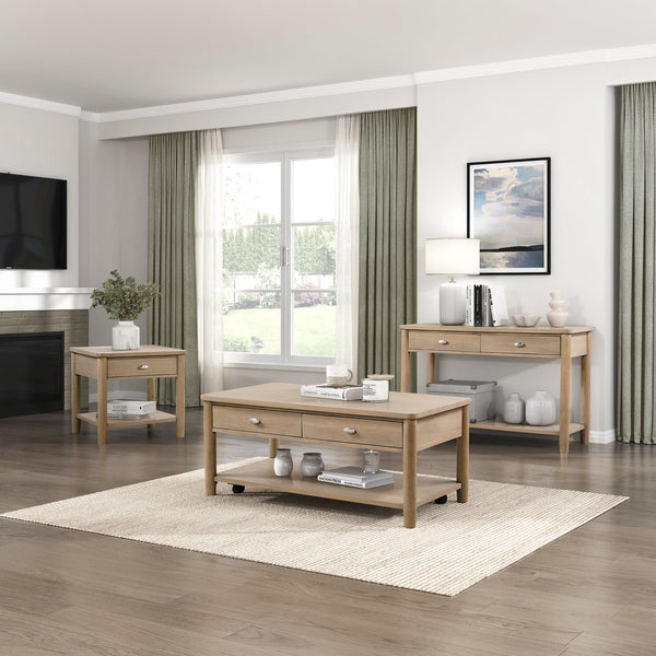 English Elm Classic Wooden End Table with Drawer and Open Shelf, 24" Square Accent Table for Living Room Natural 51.5 L x 23.25 W x 11.25 H B011P285304
