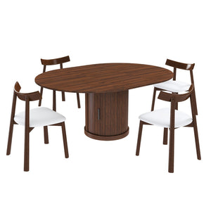 English Elm 59-inch Expandable Glass Top Dining Set Seats 8 with Upholstered Chairs X-base W2700S00113