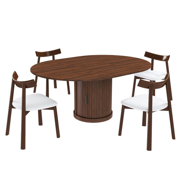 English Elm 59-inch Expandable Glass Top Dining Set Seats 8 with Upholstered Chairs X-base W2700S00113