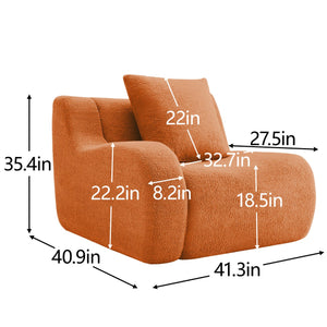 English Elm Soft Teddy Fabric Boneless Sofa with Plush Curved Arms, No Assembly, High-Density Comfort, Anti-Slip Stability Orange W714P357249