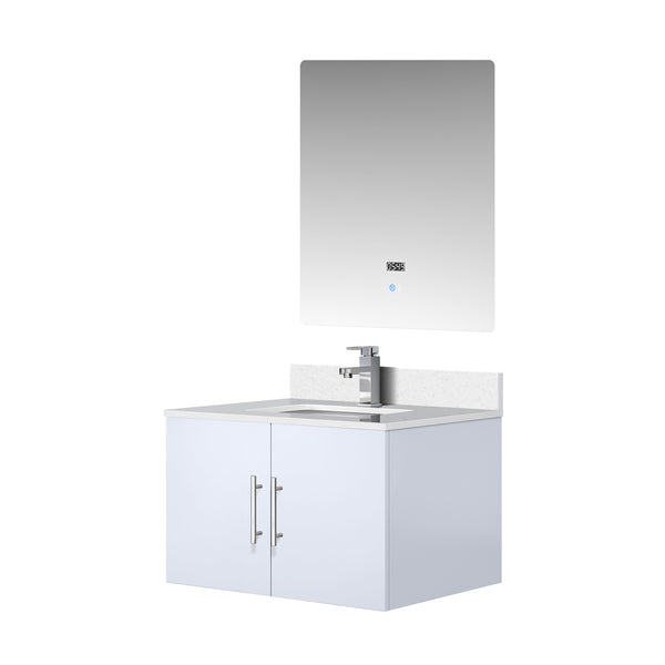 English Elm Glossy 30in White Bath Vanity with Cultured Marble Top, Chrome Faucet, Scratch-Resist Countertop, LED Mirror B2731S01308