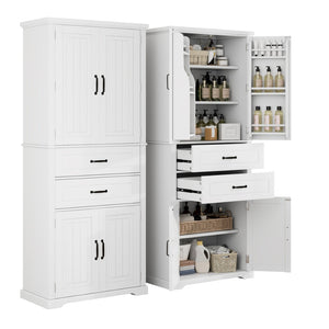 English Elm [video] Floor to Ceiling Matte Storage Cabinet with Drawers Shelves and Adjustable Interior White N759P407762K