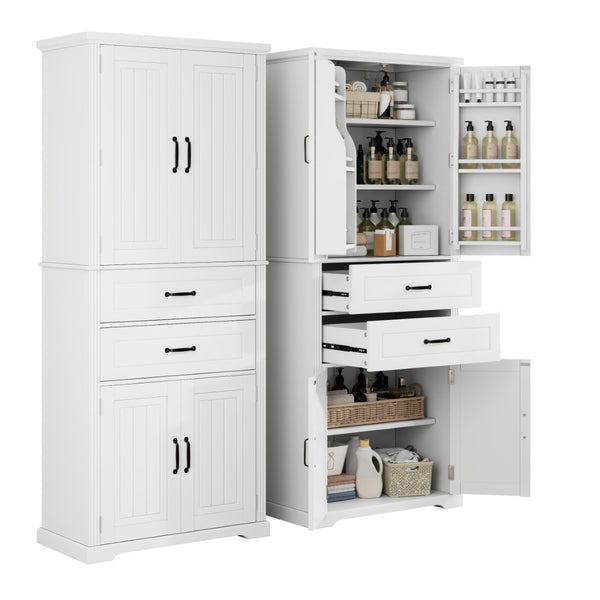 English Elm [video] Floor to Ceiling Matte Storage Cabinet with Drawers Shelves and Adjustable Interior White N759P407762K