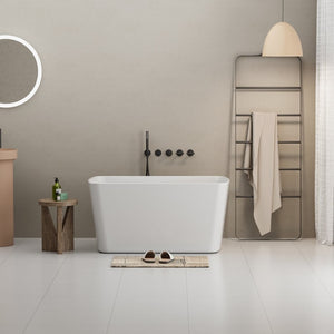 English Elm 49'' Acrylic Freestanding Soaking Tub Japanese Square Deep Basin Chrome Drain W1573P210468
