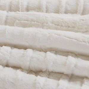 JLA Home Madison Park - Fur Arctic Faux Fur Comforter Set with Checkerboard Texture, OEKO‑TEX Certified, Machine Washable Ivory BASI10-0253