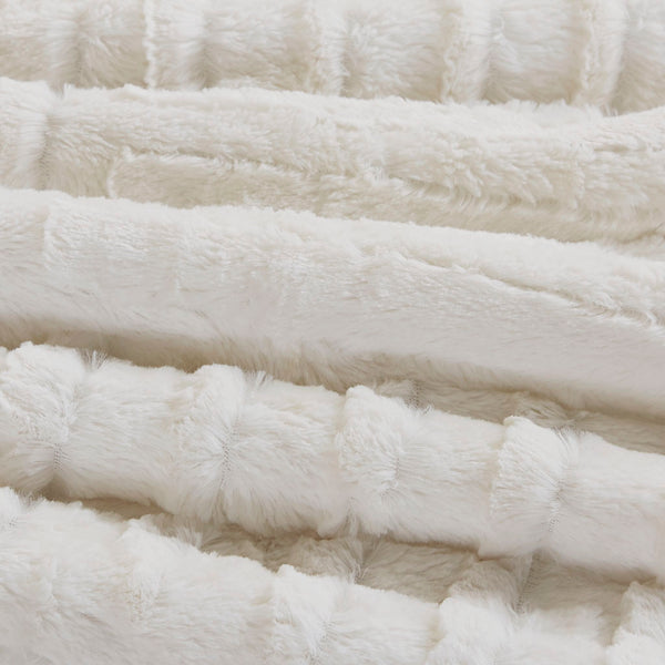 JLA Home Madison Park - Fur Arctic Faux Fur Comforter Mini Set — Plush Checkerboard Texture, OEKO‑TEX, Machine Washable Cozy Ivory BASI10-0254