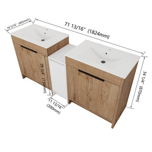 English Elm 72 Inch Freestanding Bathroom Vanity With Ceramic Sink, Soft-Close Doors, And Ample Storage Space W999S00323