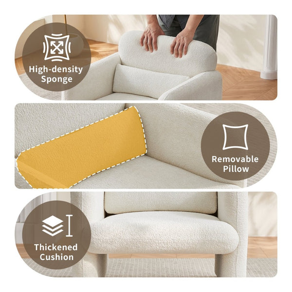 English Elm Best-selling Boucle Cloud Chair Curved Plush Upholstered Armchair with Lumbar Pillow Included Beige W1765P334054
