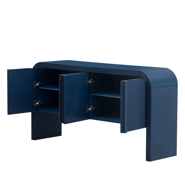 English Elm U_style Wave Door Pine Console Table Sculptural Storage for Entryway or Sofa Navy Blue N711P415846V