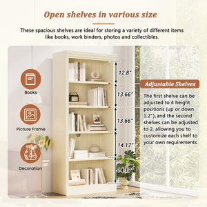 English Elm 83" 5-Tier Bookcase Suite with LED Light Strip, Adjustable Shelves, Cable Management & Solid Wood Frame Beige+yellow N751S246920A