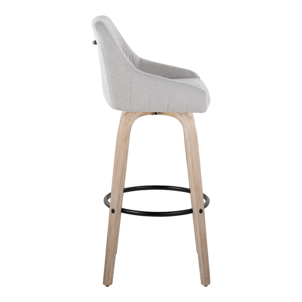 English Elm Hannah 30" Transitional Swivel Barstool Set of 2 — Grey Fabric Cushion, Whitewashed Wood Legs & Footrest B202S00601
